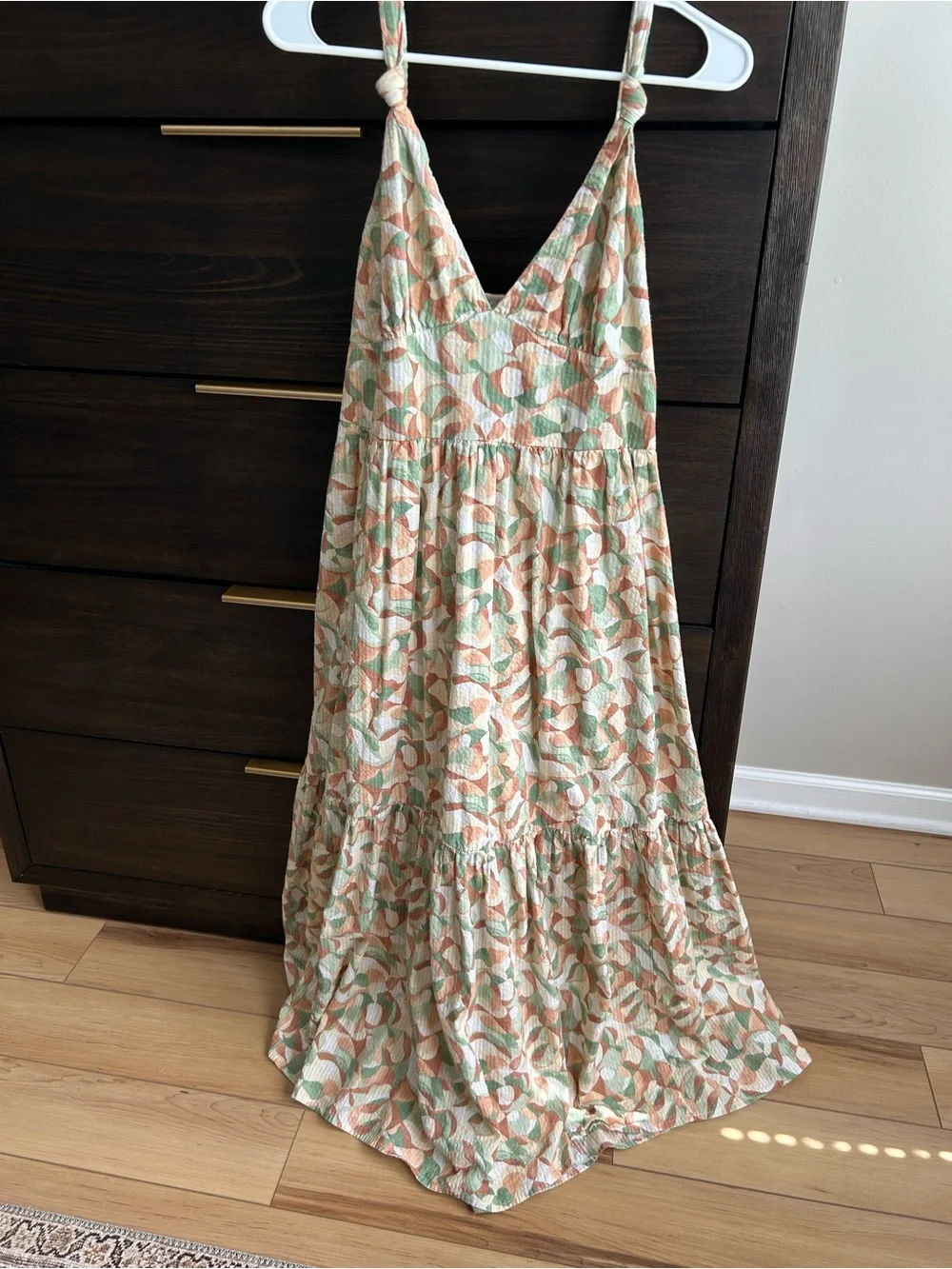 Abercrombie & Fitch Peach and Sage Floral Tie-Shoulder Maxi Dress